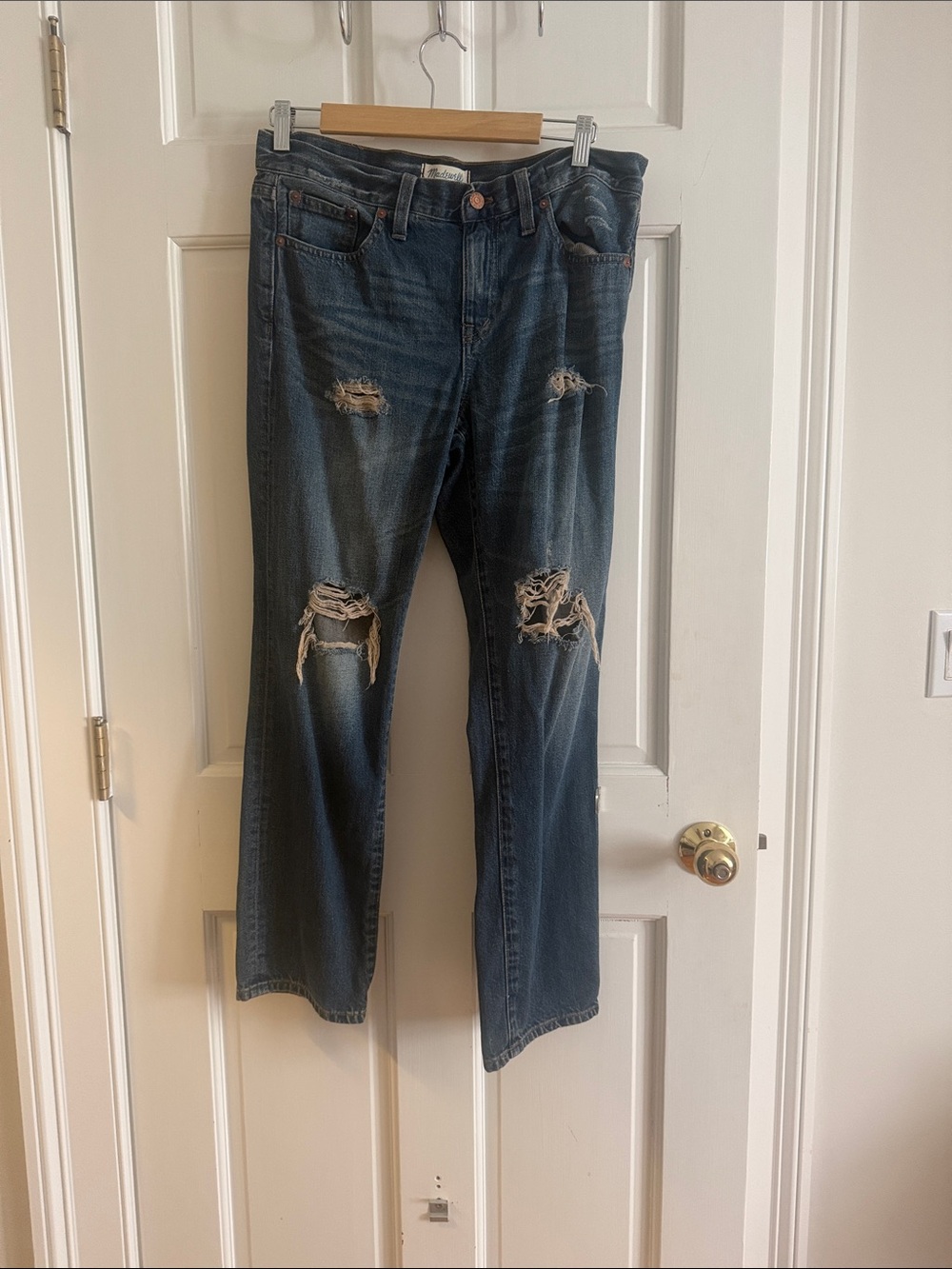 Madewell Dark Blue Distressed Straight-Leg Jeans